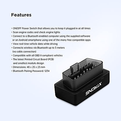 XTRONS OBD2 II Car Auto Diagnostic Tool Car Code Reader Check Engine with ON/Off Switch for Android Car Stereo Phone - color: OBD01S
