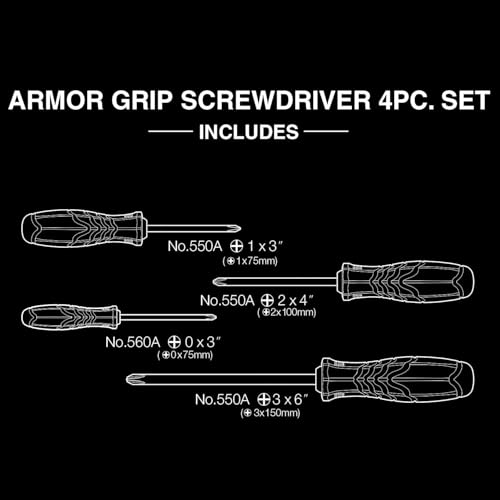 VESSEL - ARMOR GRIP™ Screwdriver Cross Point 4PC. Set (JISDRIVE) No.550APH4PBU