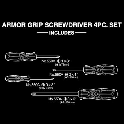 VESSEL - ARMOR GRIP™ Screwdriver Cross Point 4PC. Set (JISDRIVE) No.550APH4PBU
