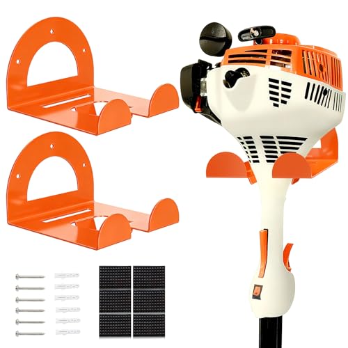 Weed Eater Hanger, Garage Organizer Trimmer Rack Wall Mount, Garden Power Tool Holder Garage Hooks for Grass Trimmer, Hedge Trimmer, Leaf Blower and Chainsaw Storage, 2 Pack - color: Orange-2 Pack