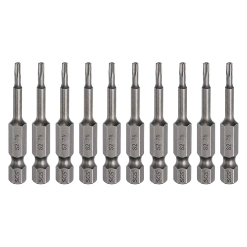 HARFINGTON 10pcs T9 Torx Head Screwdriver Bit 1/4" Hex Shank 2" (50mm) Long Magnetic No Hole Tip Tamper Proof 6 Point Star Screw Driver Drill Bits S2 Steel Industrial Power Screwdrivers - size: T9 x 2"