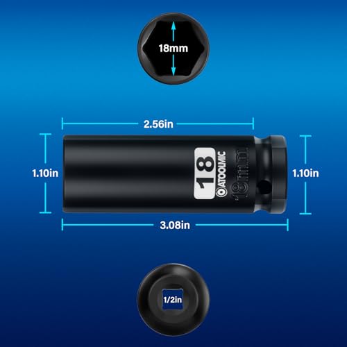 1/2 Inch Drive x 18mm Deep 6PT CR-MO Impact Socket for Removing Axle nut | Metric Socket,6-Point Radius Corner Design,Two Size Markings,Square Chamfered Opening,For Removal of Axle Nut - size: 18mm, style: 1/2" Drive Deep Socket