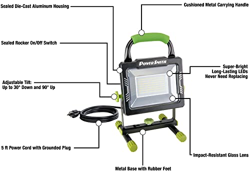 POWERSMITH 10,000 Portable LED Work Light with Metal Housing and Stand, Impact Resistant Lens, and 5 Year Warranty (PWLS100H) - size: 10,000 Lumen