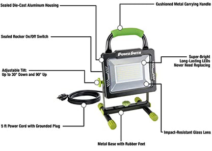 POWERSMITH 10,000 Portable LED Work Light with Metal Housing and Stand, Impact Resistant Lens, and 5 Year Warranty (PWLS100H) - size: 10,000 Lumen