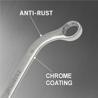 Half Moon Box Wrench Set Metric, 8-22mm, 5-Piece C-Style Combination wrenches, 12 Point, CR-V Steel, Organized in Rolling Pouch, Mirror Finish Elliptical Panel