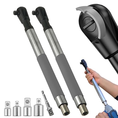 Offset Extension Wrench Impact – Electric Ratchet Wrench, Multifunctional & Durable Power Ratchet Wrenches, Chain Drive Wrench Extender, Dual-Mode Torque Control, Compatible with 1/2" Sockets (2Kits) - color: Silver Black 2 Pack