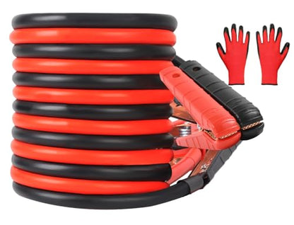 0 Gauge 25FT Jumper Cables, Heavy Duty Jumper Cables for Car Van Truck, Commercial Grade 3000AMP Automotive Booster Cables for Jump Starting Dead or Weak Batteries, With Storage Bag & Gloves - size: 0 Gauge - 25FT