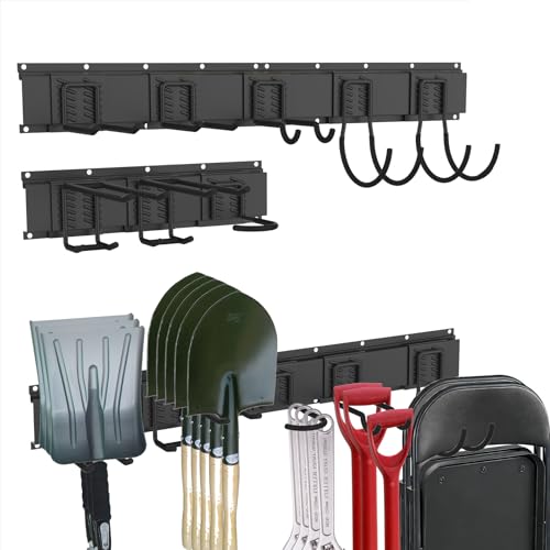 CBWLWJ Garage Tool Organizer Wall Mount, 64 inch Garage Wall Organizer, 660lbs Sturdy Garden Tool Organizer with 8 Adjustable Hooks, for Yard, Shed, Basement, Workshop(Black) - size: 64inch+8Hooks