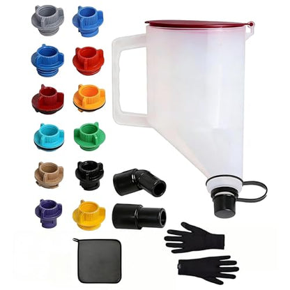 VCC 17-Piece No-Spill Oil Funnel Kit, 1.5QT Engine Oil Change & Refill Funnel with 12 Threaded Adapters, Leak-Proof Oil Filling Tool for Cars, Trucks, SUVs, Motorcycles & ATVs