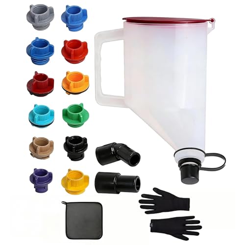 VCC 17-Piece No-Spill Oil Funnel Kit, 1.5QT Engine Oil Change & Refill Funnel with 12 Threaded Adapters, Leak-Proof Oil Filling Tool for Cars, Trucks, SUVs, Motorcycles & ATVs