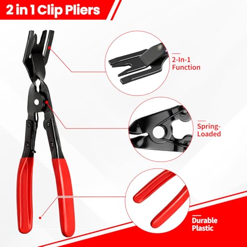 5Pcs Automotive Electrical Disconnect Pliers Kit, Connector Removal Tool, Straight Hose Clamp Plier, Single Ear Clamp Plier, 60° Angled Pliers, 2 in 1 Clip Pliers with Case - color: 5Pcs