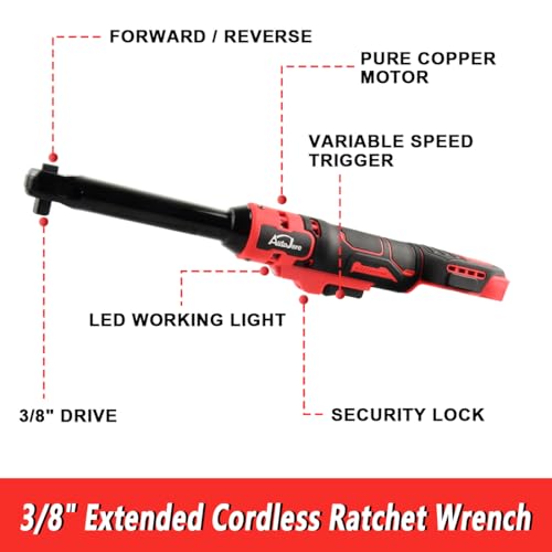 Extended Cordless Electric Ratchet Wrench 65 ft-lbs 3/8" Drive Power Ratchet Tool Compatible with Milwaukee 18V Battery (No Battery) with 7pcs Socket, 1/4" Socket Adapter and 3" Extension