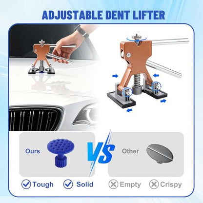 Dent Puller Kit for Cars, Professional Paintless Dent Repair Kit with Golden Lifter, Slide Hammer, Adjustable Temperature Guη, Hot Glue Dent Puller Kit for Minor Dents, Door Dings and Hail Damage
