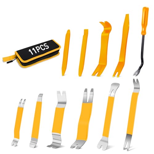 GOOACC 11PCS Trim Removal Tool Kit, Metal & Nylon Pry Tools Set for Car Door Panel, Dashboard, Audio, Clips, Fastener Remover w/Storage Box – Yellow - color: Yellow, size: 11Pcs