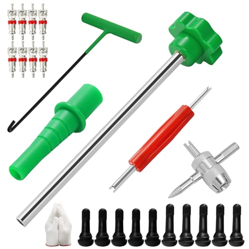 23PCS Tire Valve Stem Tool，Quick Change Valve Installer Kit with TR413/TR414 Valve Stems ，Valve Stem Removal Tool,4-Way Valve Core Removal Tool，for Cars Motorcycles Lawn Mowers ATVs (Green) - color: Green