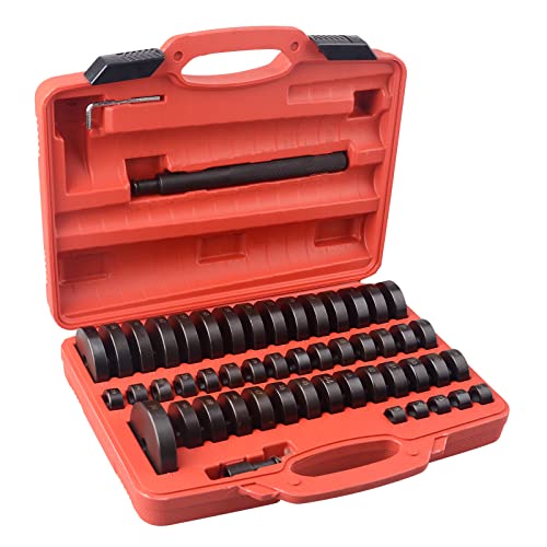 DAYUAN 52 in 1 Custom Bushing Driver Set, Bush Removal Puller Bearing Press | Transmission Bushing Driver Set，Wheel Bearing, Race & Seal Installer, 50 Interchangeable Discs, Carbon Steel, Red Case