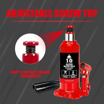Jack Boss Bottle Jack 10 Ton (20,000 LBs) Hydraulic Car Jack, Fit for Auto Truck Repair and House Lift, Red - size: 10 TON
