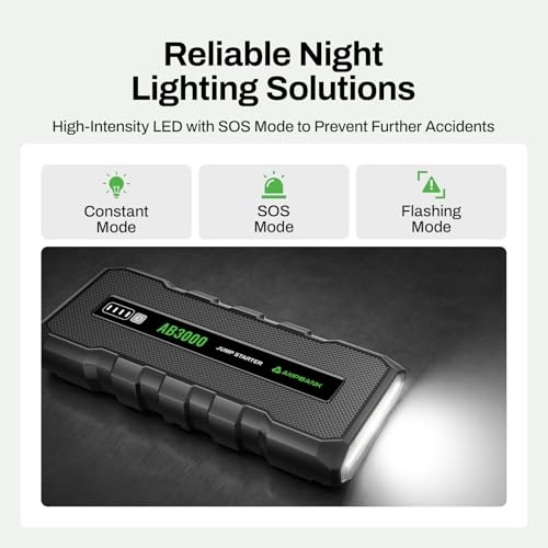 Battery Jump Starter 3000A, 12V Jumper Box for Car Battery Portable, Car Jumper for Up to 6.0L Gasoline and 4.0L Diesel Engines, AB3000 Portable Jump Starter