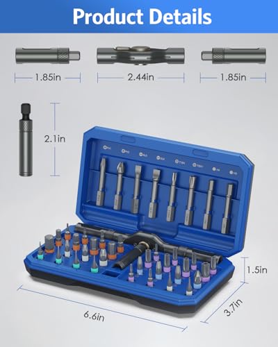 42 in 1 Magnetic Screwdriver Set, AMIR Ratchet Screwdriver Set for Christmas Gifts, DIY Repair Tool Kit with Magnetic Multi Bit, Rotatable T Handle for Furniture, Computer - color: Blue