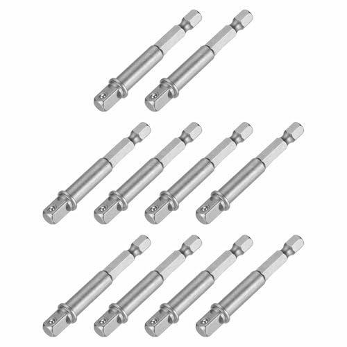 HARFINGTON 10pcs Impact Socket Adapter 1/4" Square Drive 1/4" Hex Shank 2.6" Long Extension Bit for Axle Nut Driver Drill Socket Sets - size: 1/4" x 2.6"