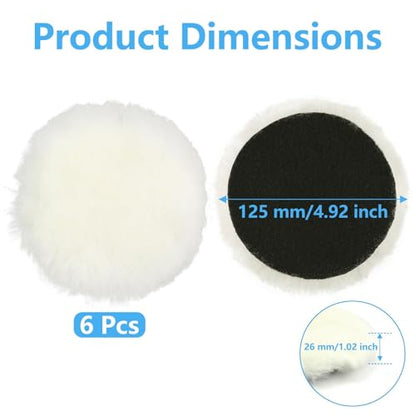 6 Pcs Polishing Pads 5 Inch Soft Wool Polishing Buffing Pad 125mm Polish Pads for Drill and DA Dual Action Polisher for Car Furniture Polisher Sanding Waxing