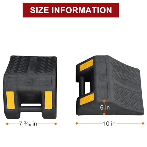 OrangeStar 4-Pack Heavy Duty Rubber Wheel Chocks with Hand Grip and Reflective Strips, Tire Stops for Car, Truck, RV, Travel Trailer, Camper and Boat Trailer Parking Safety (L10 x W7.2 x H6) - size: 10"x7.2"x6"- 4 Packs