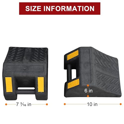 OrangeStar 4-Pack Heavy Duty Rubber Wheel Chocks with Hand Grip and Reflective Strips, Tire Stops for Car, Truck, RV, Travel Trailer, Camper and Boat Trailer Parking Safety (L10 x W7.2 x H6) - size: 10"x7.2"x6"- 4 Packs