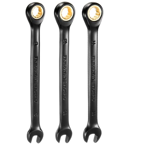 HARFINGTON 3Pcs Ratcheting Wrench Set 9-11mm Metric Open End Wrench 72-Teeth CR-V Steel 12 Point Nickel Plated Combination Ratchet Wrench for Fasteners Nut Bolt - size: 9mm/10mm/11mm