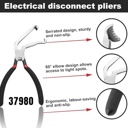 Electrical Disconnect Pliers 37960, 37980, Electrical Connector Separator 13120, 8in Automotive Tools Electrical Connector Pliers, Automotive Tools for Push Tab Style Plugs (3-Piece Set) - style: Straight and 60 Degree