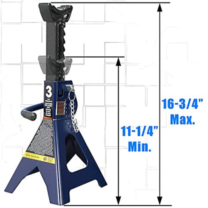TCE 3 Ton (6,000 LBs) Capacity Double Locking Steel Jack Stands, 2 Pack, Blue, AT43002AU - style: Jack Stands
