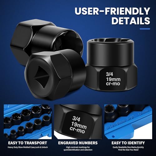 13-Piece Bolt Extractor Kit, Stripped/Lug Nut Removal, 3/8" Drive Screw Extractor Socket Set, SAE & Metric for Damaged, Rusted, Frozen Nuts and Bolts - color: 13pcs