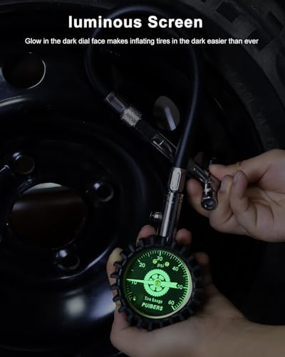 Schrader/Presta Motorcycle Tire Pressure Gauge 60 PSI， 2'' Dial Glow in Dark - Tire Air Pressure Gauge for Car, Motorbike, Bicycle,SUV,Truck Fits Schrader/Presta Valves - size: 60PSI Schrader/Presta