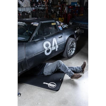 Large Foam Work Mat and Kneeling Pad for Garage or Racing Pits | 1in Thick Foam Cushions Back Knees Elbows, 46x30in Large Surface for Work Area, Built In Handles for Easy Carry