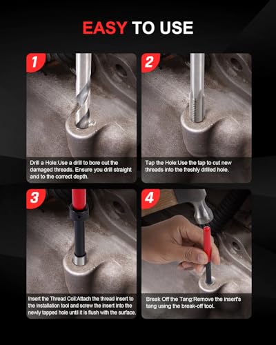 Kolvoii M8×1.25 Helicoil Thread Repair Kit, Metric M8 Helicoil kit with HSS Drill Bit, Tap & Stainless Steel Inserts for Motorcycle Engine, Chassis & Automotive Stripped Hole Repair - size: M8×1.25