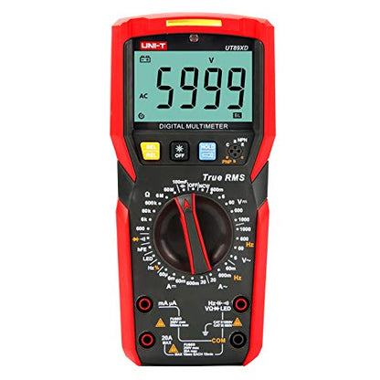 UNI-T Digital Multi Meter UT89XD 6000 Counts True RMS Sine Wave Measurement LED Test Auto Range AC DC Voltage Current Resistance Capacitance Frequency Duty Cycle Diode Continuity hFE Dual Range NCV - size: UT89XD