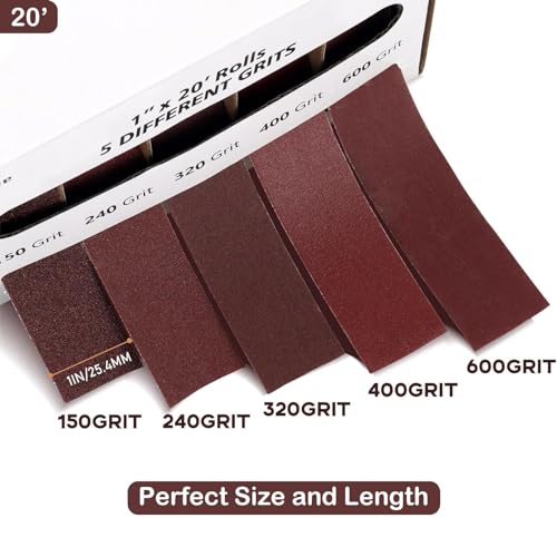 Emery Cloth Roll, 5 Grits 1'' x 19.7' Sand Paper Roll with Dispenser, 150 240 320 400 600 Grit Sandpaper Assortment, Wet Sanding Paper for Metal Automotive Furniture Wood - style: 5rolls 6m