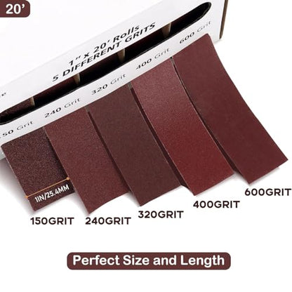 Emery Cloth Roll, 5 Grits 1'' x 19.7' Sand Paper Roll with Dispenser, 150 240 320 400 600 Grit Sandpaper Assortment, Wet Sanding Paper for Metal Automotive Furniture Wood - style: 5rolls 6m