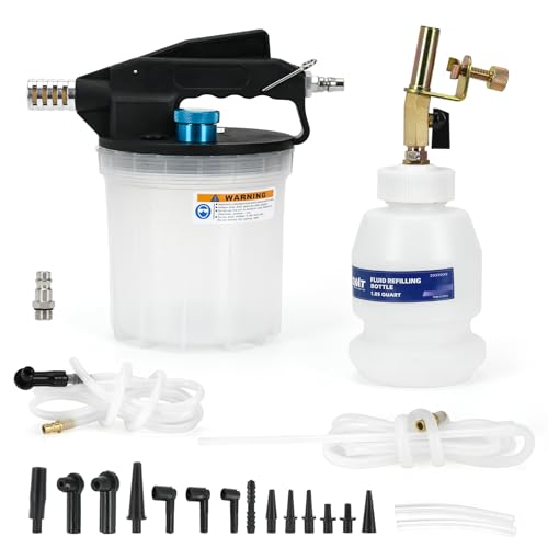 2L Brake Bleeder Vacuum Pump Kit with 1L Refilling Bottle and 2 Silicon Bleed Hoses and 16pcs adapters,One Person Pneumatic Brake Fluid Bleeder Kit Suitable for Most Brake Mast Cylinder - size: 2L+adapters