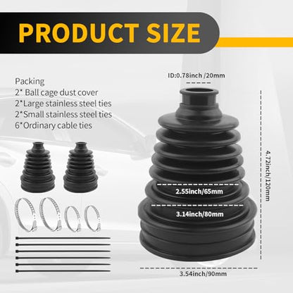 2PCS CV Boot Repair Kit with 4 Tie Rod Boots Clamp & 6 Cable Ties,Thickened CV Axle Boot Repair Kit for Protecting Drive Shafts,Professional Joint Boots Car Accessories