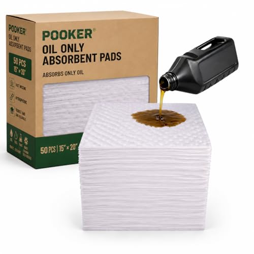 Extra Heavy Duty 15x20in Oil Absorbent Pads 50 Pack,Oil Only Absorb | Hydrophobic | Absorbs 28 oz Per Pad | Fast Wicking | Locks in Liquids | For Garage Workshop Factory Repair Cleanup - color: White, size: 15" x 20" x 3.5 mm 50pcs