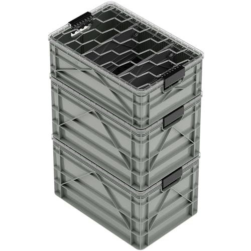 SIDIO Pro Pack, HD Stackable Storage Bins with Lids & Dividers, Aircraft | Includes 2 full-size & 1 half-size crates, lids & dividers, durable organizer for home, garage & outdoor use, USA made - color: Aircraft