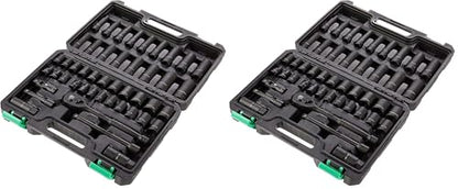 Amazon Basics 46-Piece 3/8-Inch Drive Socket Set with 6 & 12 Point Sockets, 72 Teeth Ratchet, SAE & Metric Sizes, Extension Bars, Universal Joint, Carrying Case (Pack of 2) - size: 13.1 x 9.7 x 3 inches (Pack of 2)
