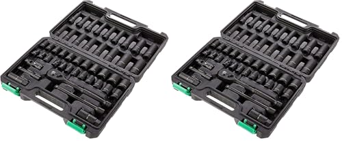 Amazon Basics 46-Piece 3/8-Inch Drive Socket Set with 6 & 12 Point Sockets, 72 Teeth Ratchet, SAE & Metric Sizes, Extension Bars, Universal Joint, Carrying Case (Pack of 2) - size: 13.1 x 9.7 x 3 inches (Pack of 2)