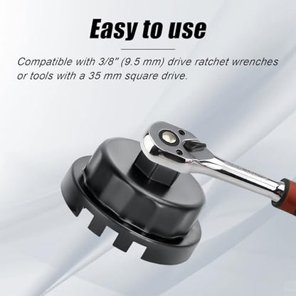 64mm 14 Flutes/4 Slots Oil Filter Wrench, Heavy Duty Cap Style Oil Filter Removal Tool Socket Compatible with Lexus Toyota Tundra RAV4 4Runner Camry with 2.5L to 5.7L Engines