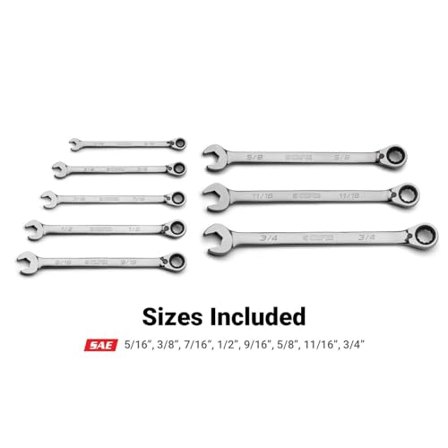 Capri Tools 120-Tooth Ultra-Smooth Reversible Ratcheting Wrenches Set, XL Long Series, 12-Point, 5/16 to 3/4 in., SAE, 8-Piece with Mechanic's Tray - size: 8-Piece SAE Set