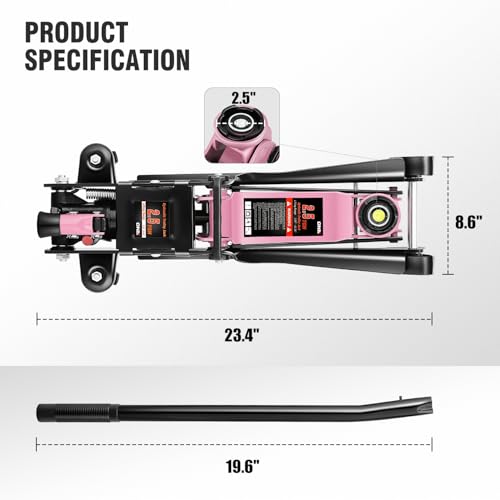 DNA Motoring Low Profile Hydraulic Trolley Service/Floor Jack, 2.5 Ton (5500 lbs) Capacity, Lifting Range 3.35"-15.16",Pink, TOOLS-00676-PK - color: Pink, style: 2.5 ton