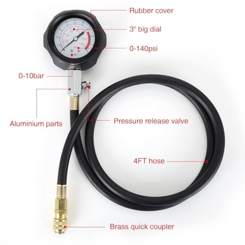 Oil Pressure Tester Kit, Pressure Gauge Kit, 0-140 PSI, Fuel System, Mechanical Engine Sensor, Compression Test, for Car ATV Truck