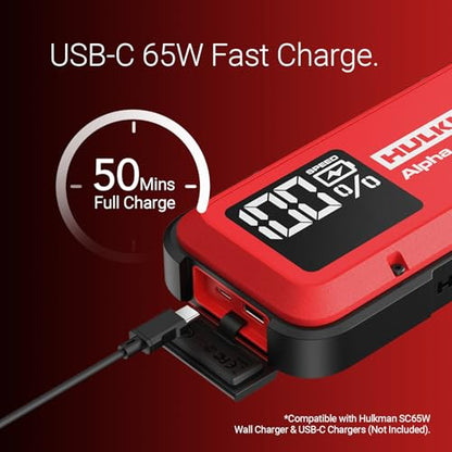 Hulkman Alpha Ultra Red, 1250A 44.4Wh Jump Starter, Power Without the Bulk, Car Battery Jump Starter & Jump Box with 2.9" Smart Display, 50-Min Full Charge, Jumper Cables for 7.0L Gas/4.0L Diesel - style: 1250A&44.4Wh