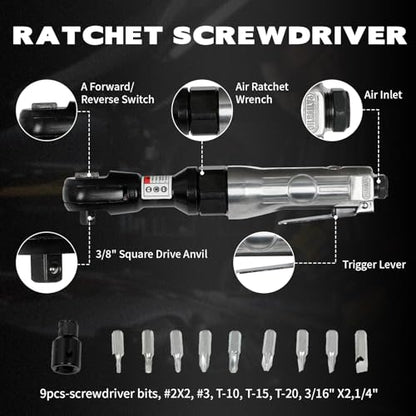 71-Piece Air Tool Kit, 1/2" Impact Wrench, 150mm Hammer, 1/4" Die Grinder, Ratchet Wrench, Air Compressor Tools with Full Accessories for Mechanics