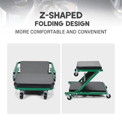 36 inch Foldable Z Creeper Low Profile Creeper Rolling Seat with Wheels for Garage Shop Auto Repair, 330LBS Capacity 2 in 1 Chair (36inch-Green) - style: 36inch-Green